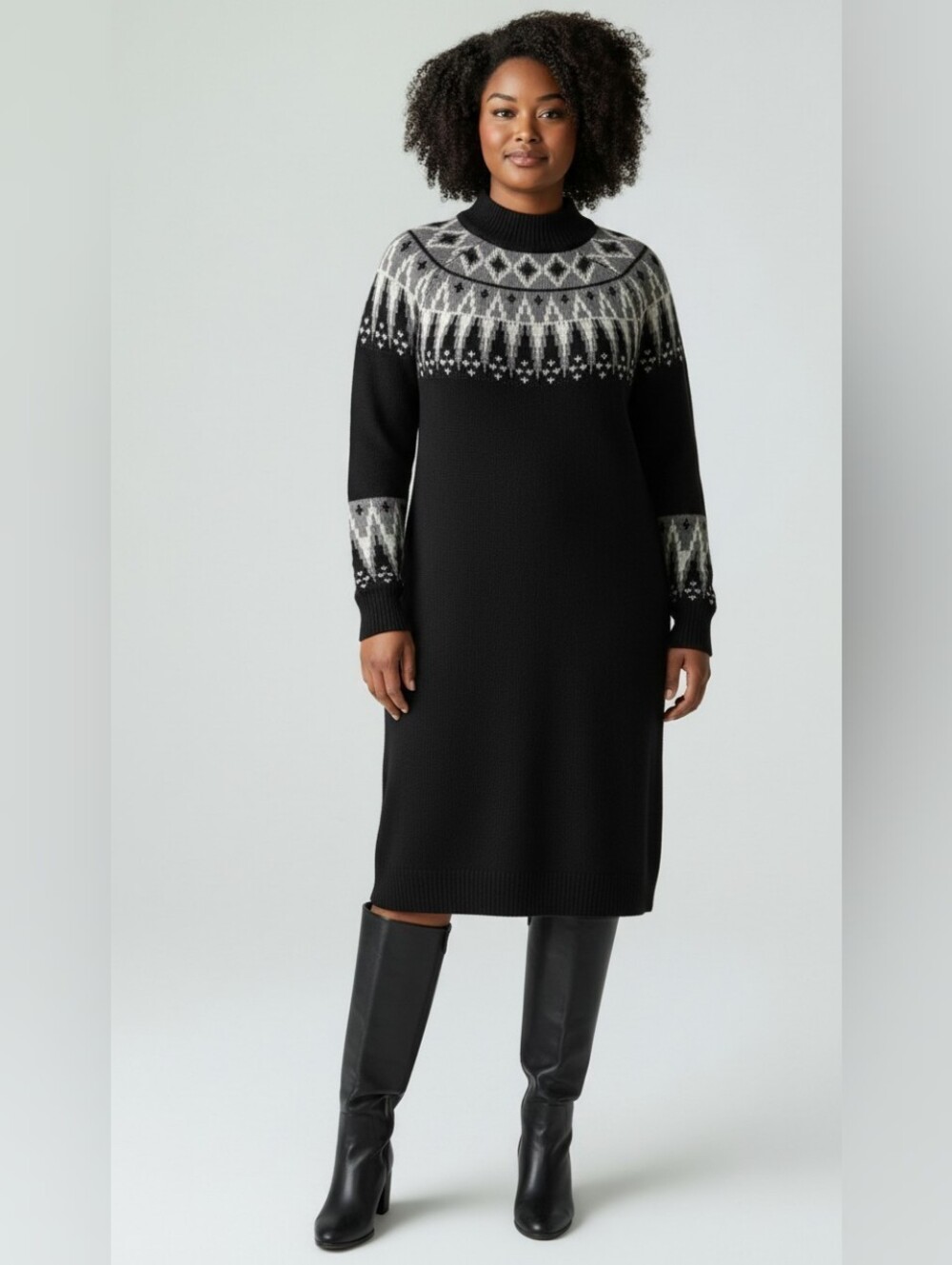 Lane Bryant Black and White Fair Isle Sweater Dress - NWOT!